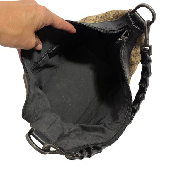 Gucci Authentic Bamboo Handle Shoulder Bag Women's Brown Beige Monogram Canvas - Picture 3 of 11